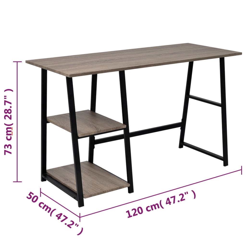 Bureau met 2 schappen grijs en eikenkleurig is nu te koop bij PeponiXL, paradijselijk wonen!