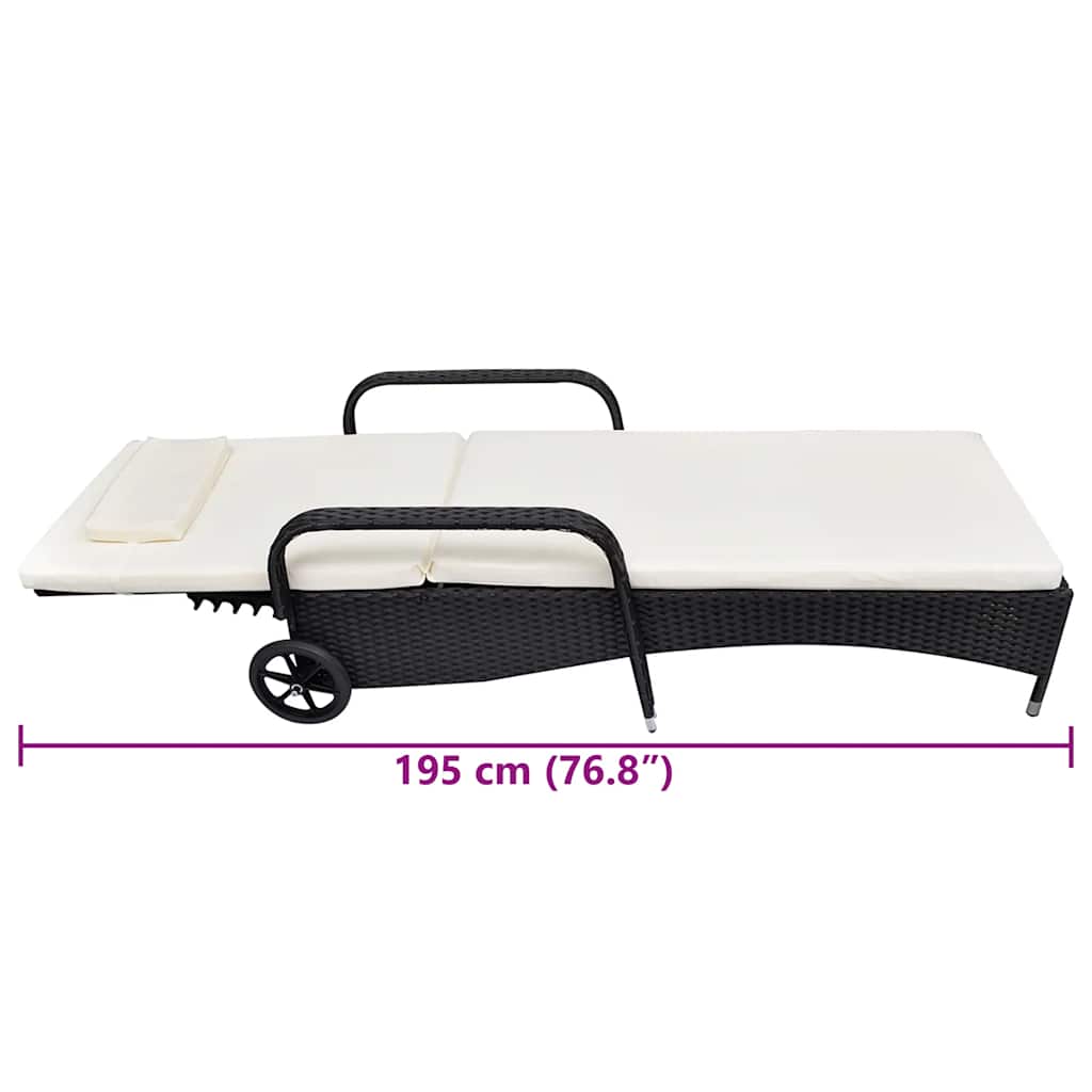 Ligbed met kussen en wieltjes poly rattan zwart is nu te koop bij PeponiXL, paradijselijk wonen!