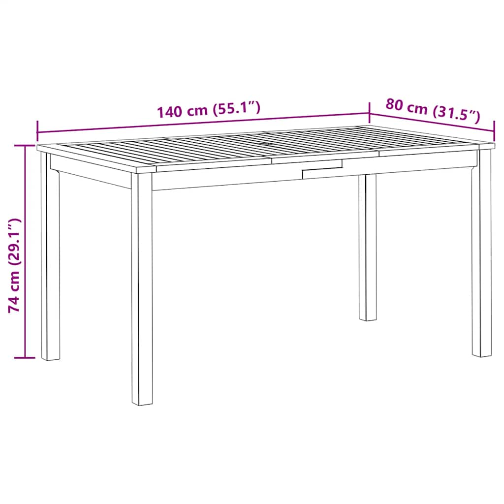 Tuintafel 140x80x74 cm massief acaciahout is nu te koop bij PeponiXL, paradijselijk wonen!