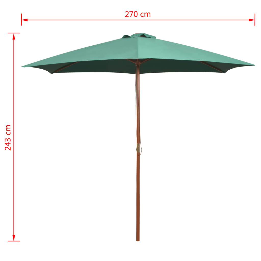 Parasol 270x270 cm houten paal groen is nu te koop bij PeponiXL, paradijselijk wonen!