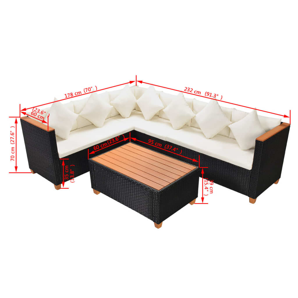 4-delige Loungeset met kussens poly rattan zwart is nu te koop bij PeponiXL, paradijselijk wonen!