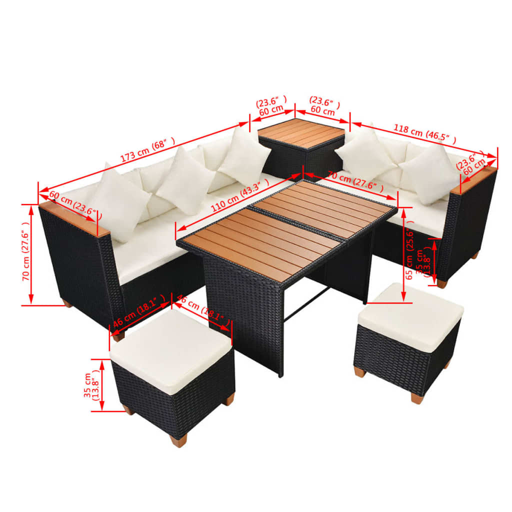 7-delige Loungeset met kussens poly rattan zwart is nu te koop bij PeponiXL, paradijselijk wonen!