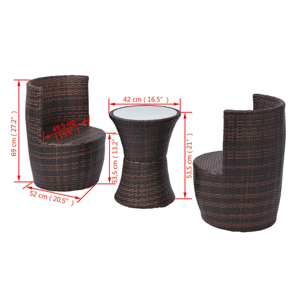 3-delige Bistroset met kussens poly rattan bruin is nu te koop bij PeponiXL, paradijselijk wonen!