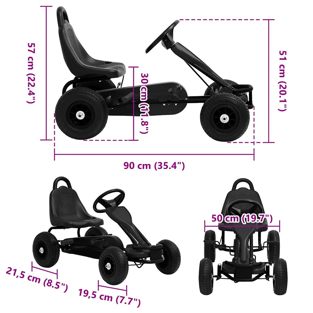 Skelter met pedalen en pneumatische banden zwart is nu te koop bij PeponiXL, paradijselijk wonen!