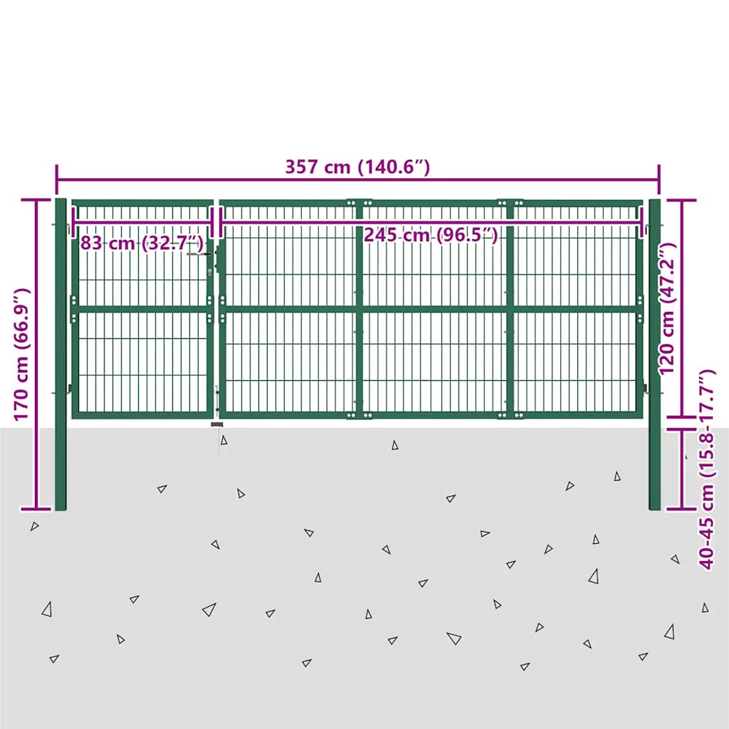 Tuinhek met palen 350x120 cm staal groen is nu te koop bij PeponiXL, paradijselijk wonen!