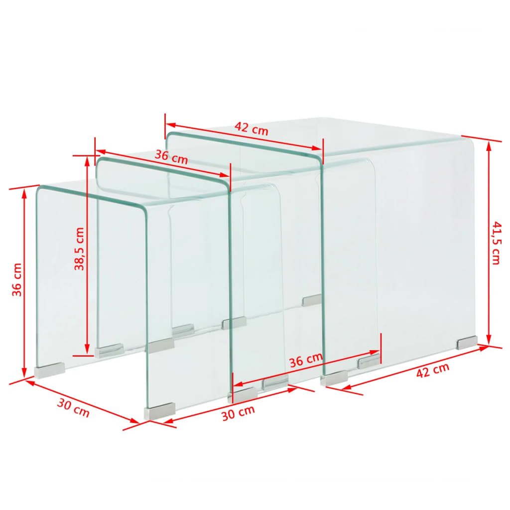Bijzettafel set 3-dlg transparant gehard glas is nu te koop bij PeponiXL, paradijselijk wonen!