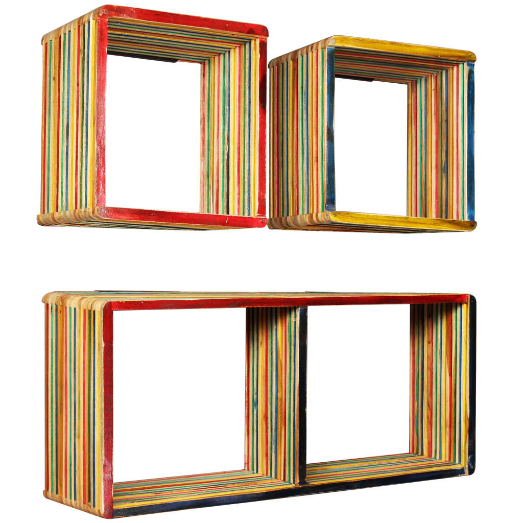 Wandschappenset massief gerecycled teakhout meerkleurig 3-delig is nu te koop bij PeponiXL, paradijselijk wonen!