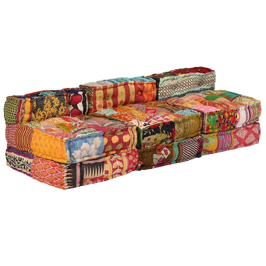 Poef driezits modulair stof patchwork is nu te koop bij PeponiXL, paradijselijk wonen!