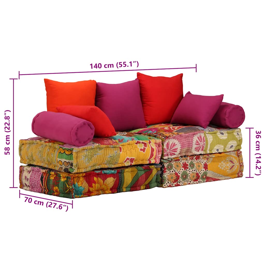 Poef tweezits modulair stof patchwork is nu te koop bij PeponiXL, paradijselijk wonen!