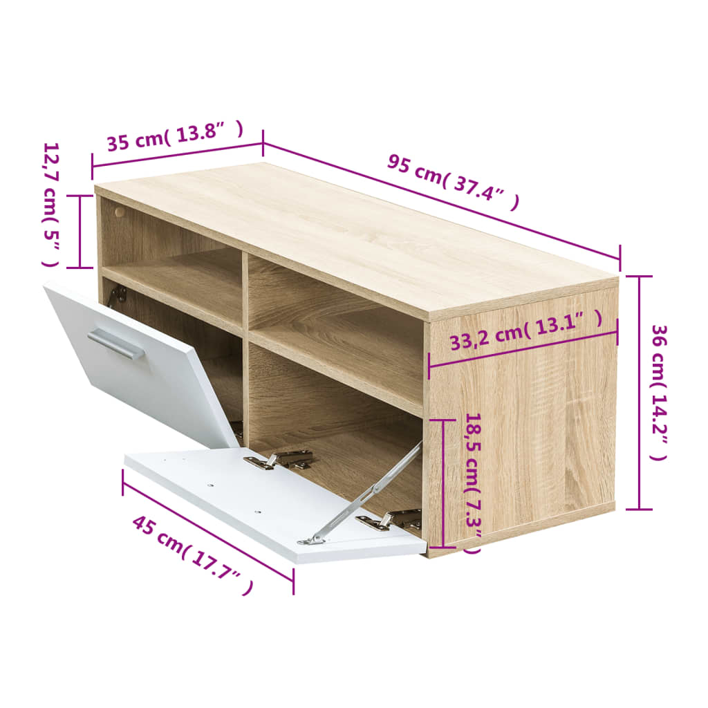 Tv-meubel 95x35x36 cm bewerkt hout eikenkleurig en wit is nu te koop bij PeponiXL, paradijselijk wonen!