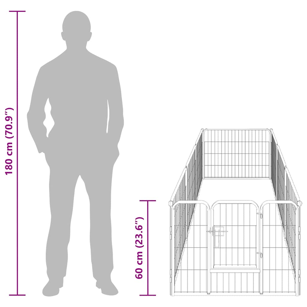 Hondenren met 8 panelen 80x60 cm staal zwart is nu te koop bij PeponiXL, paradijselijk wonen!