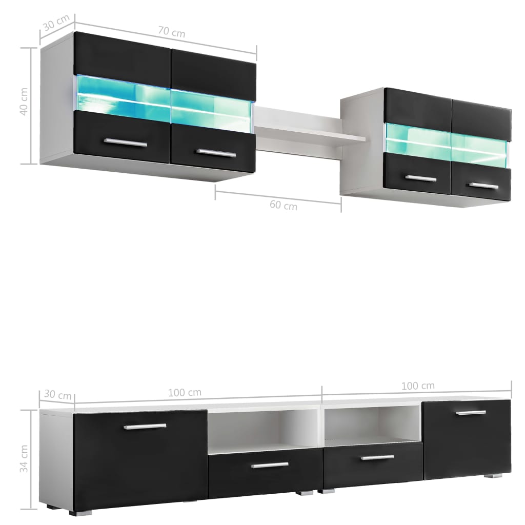 Tv-wandmeubelset met LED-verlichting hoogglans zwart 5-delig is nu te koop bij PeponiXL, paradijselijk wonen!