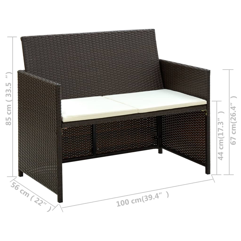 Tuinbank 2-zits met kussens poly rattan bruin is nu te koop bij PeponiXL, paradijselijk wonen!