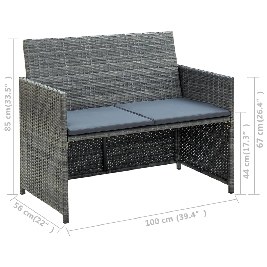 Tuinbank 2-zits met kussens poly rattan grijs is nu te koop bij PeponiXL, paradijselijk wonen!