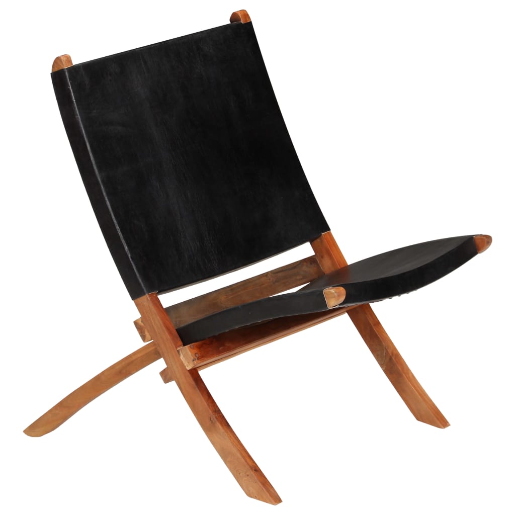 Relaxstoel inklapbaar echt leer zwart is nu te koop bij PeponiXL, paradijselijk wonen!