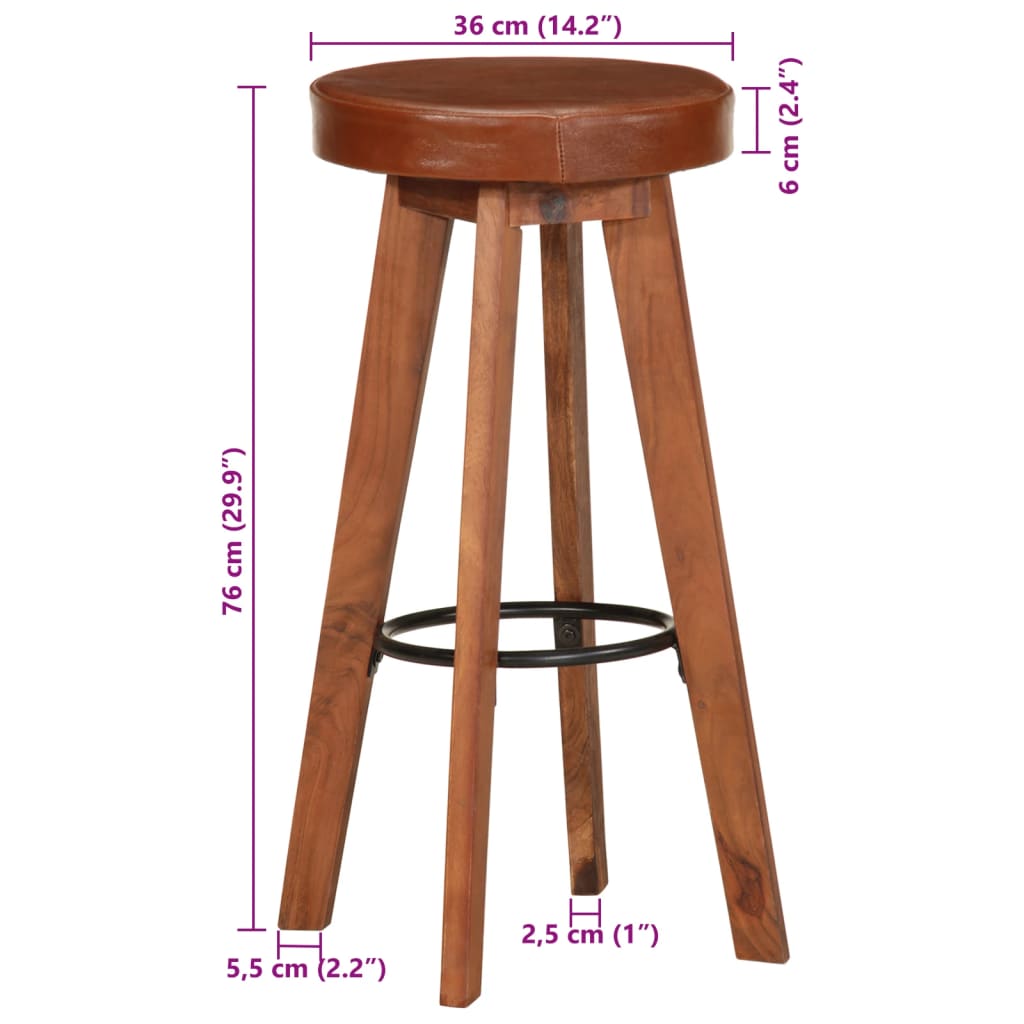 Barstoelen 2 st echt leer en massief acaciahout is nu te koop bij PeponiXL, paradijselijk wonen!