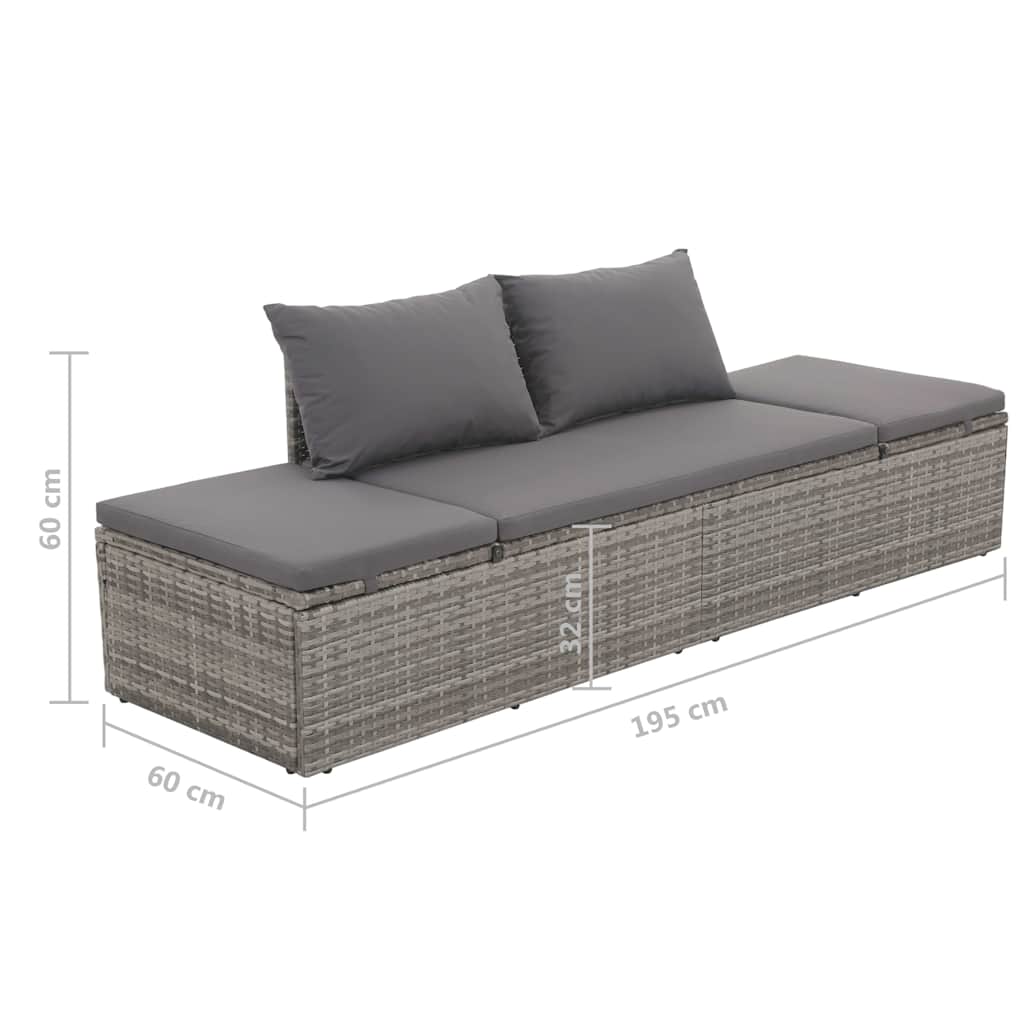 Tuinbed 195x60 cm poly rattan grijs is nu te koop bij PeponiXL, paradijselijk wonen!