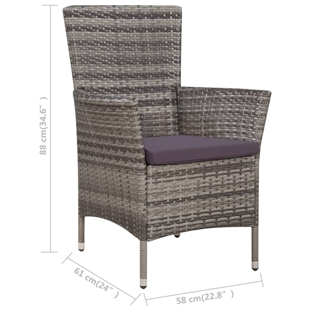 5-delige Tuinset met kussens poly rattan grijs
