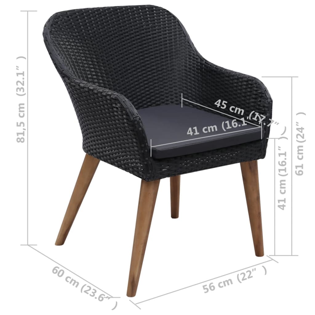 Tuinstoelen 2 st met kussens poly rattan zwart is nu te koop bij PeponiXL, paradijselijk wonen!