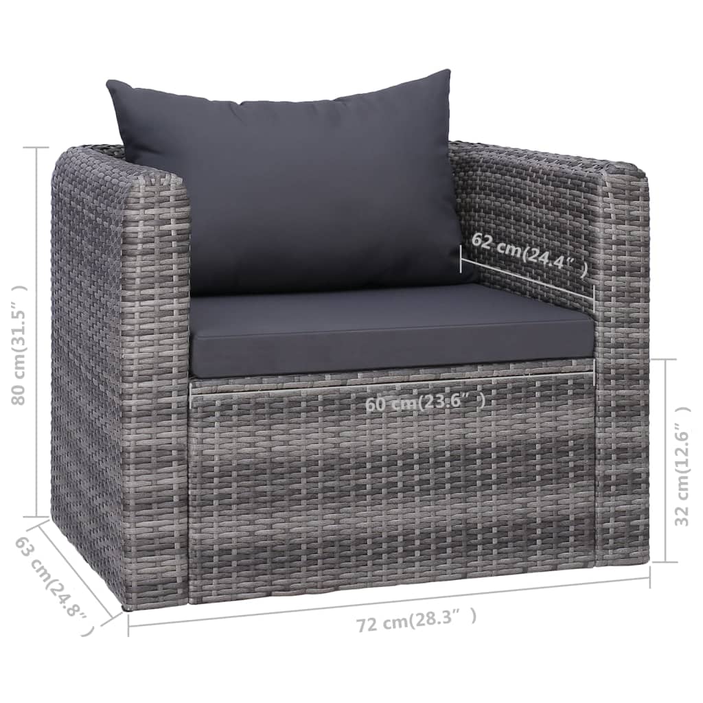 Tuinstoel met kussens poly rattan grijs is nu te koop bij PeponiXL, paradijselijk wonen!