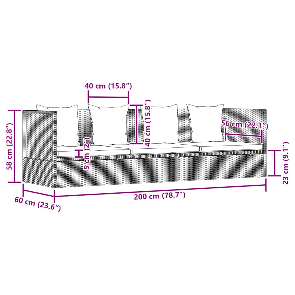 Tuinbed 200x60 cm poly rattan grijs is nu te koop bij PeponiXL, paradijselijk wonen!