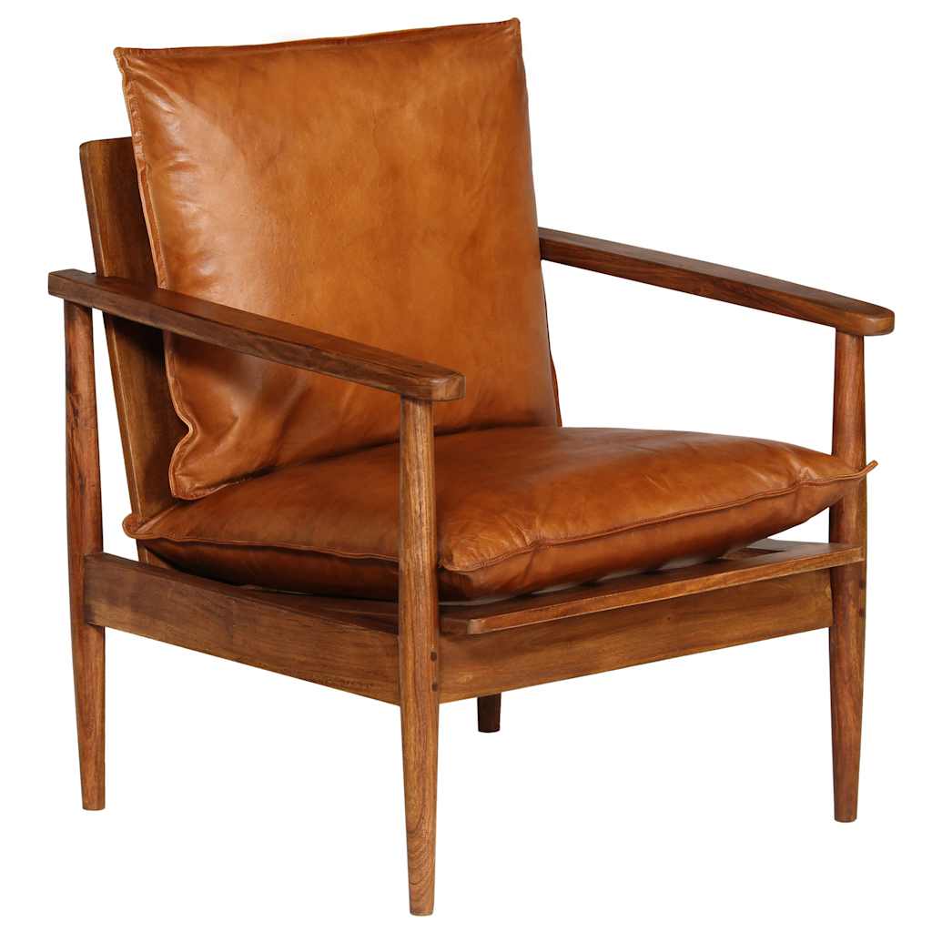 Fauteuil echt leer met acaciahout bruin is nu te koop bij PeponiXL, paradijselijk wonen!