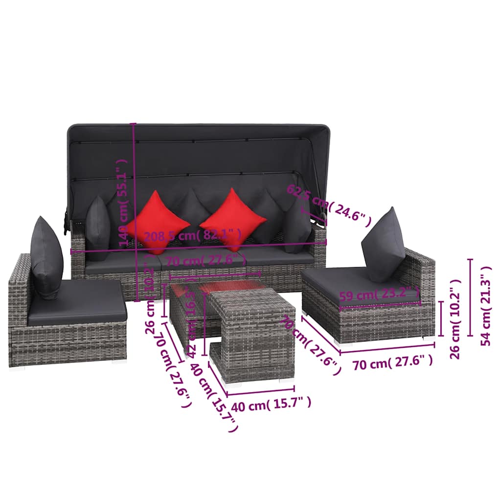 7-delige Loungeset met kussens poly rattan grijs is nu te koop bij PeponiXL, paradijselijk wonen!