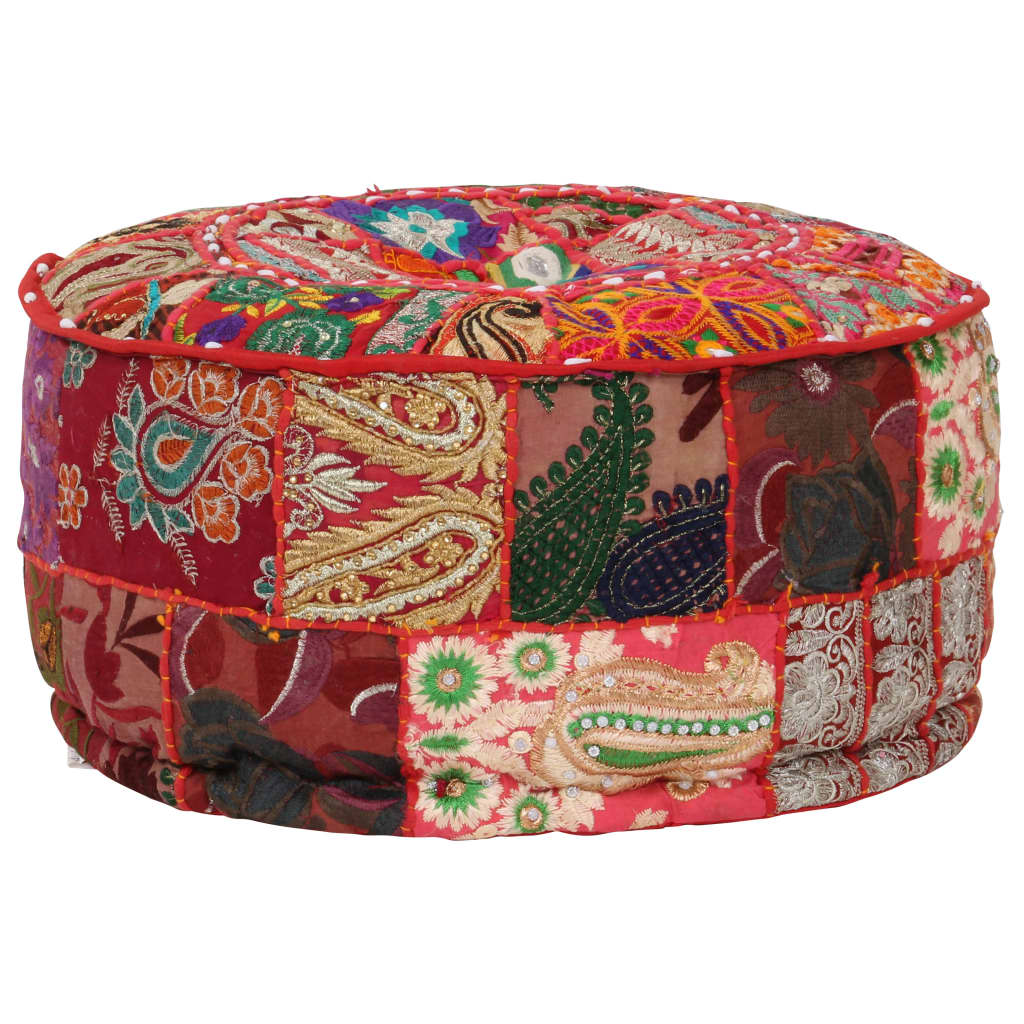 Poef patchwork rond handgemaakt 40x20 cm katoen rood is nu te koop bij PeponiXL, paradijselijk wonen!