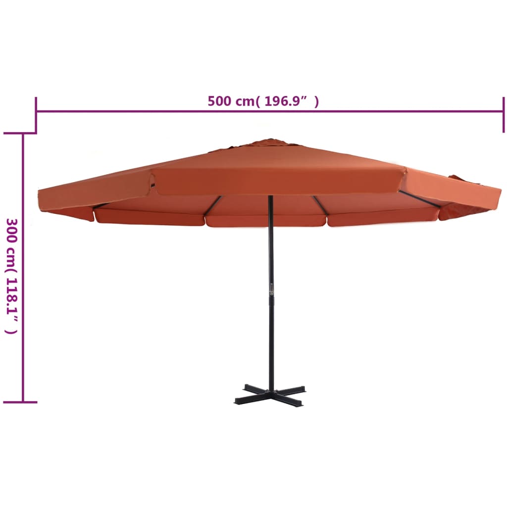 Parasol met aluminium paal 500 cm terracottakleurig is nu te koop bij PeponiXL, paradijselijk wonen!