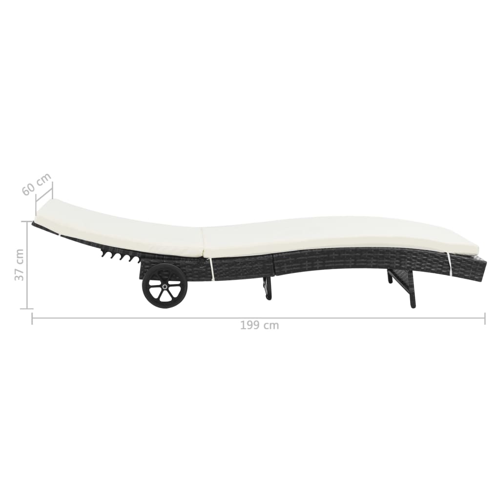 Ligbed met wielen en kussen poly rattan zwart is nu te koop bij PeponiXL, paradijselijk wonen!