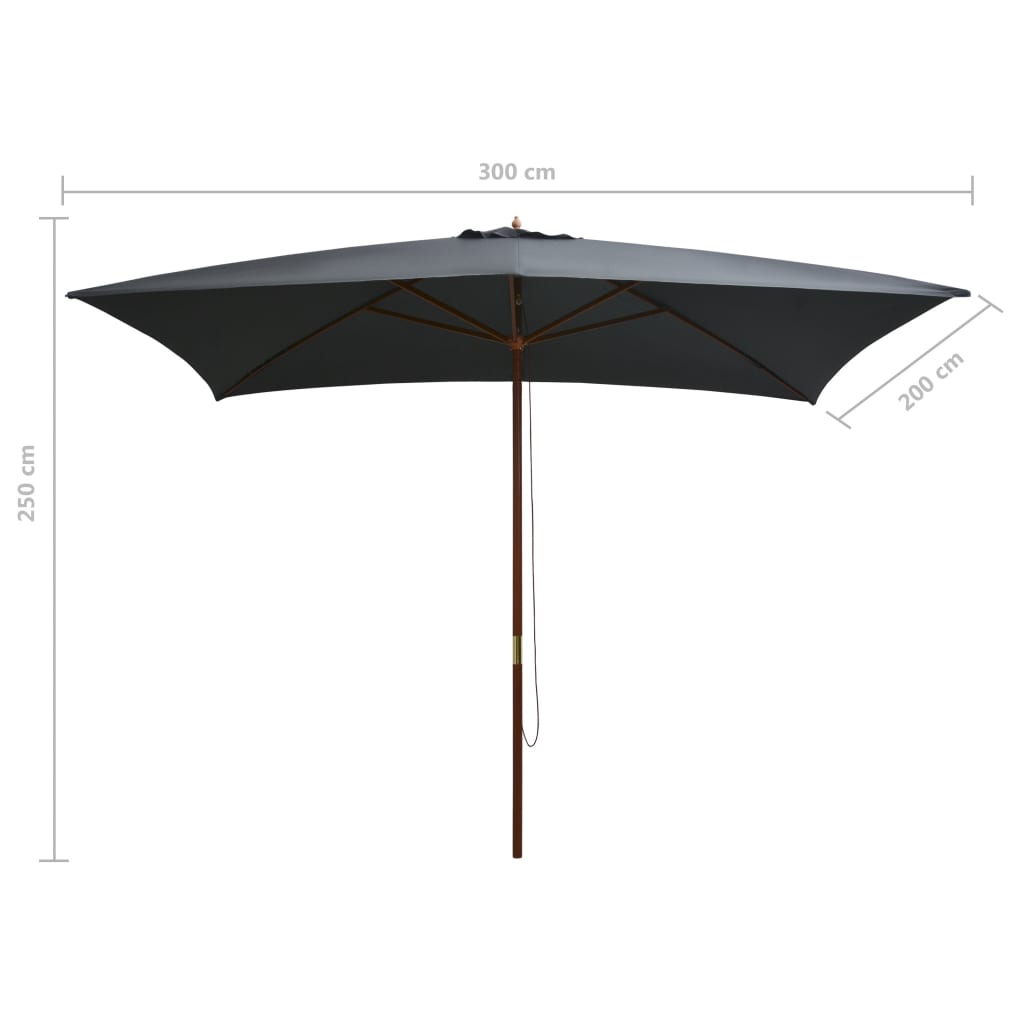 Parasol met houten paal 200x300 cm antraciet is nu te koop bij PeponiXL, paradijselijk wonen!