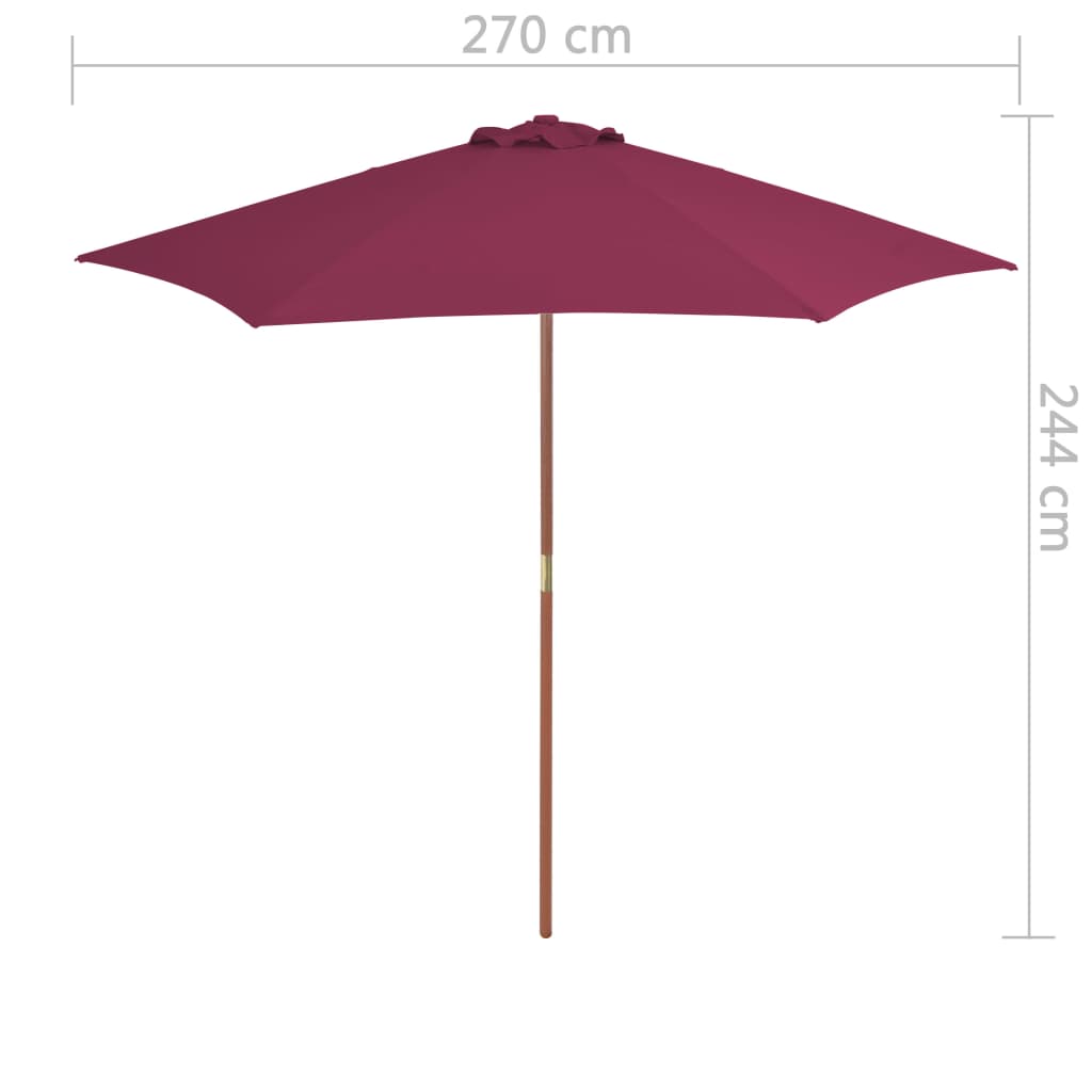 Parasol met houten paal 270 cm bordeauxrood is nu te koop bij PeponiXL, paradijselijk wonen!