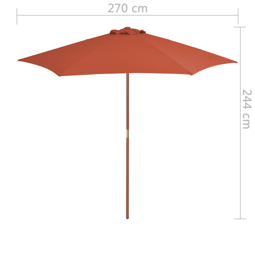 Parasol met houten paal 270 cm terracotta is nu te koop bij PeponiXL, paradijselijk wonen!