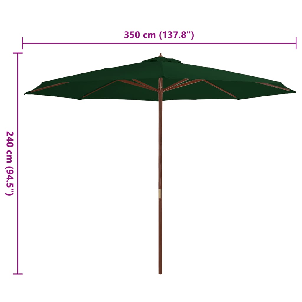 Parasol met houten paal 350 cm groen is nu te koop bij PeponiXL, paradijselijk wonen!