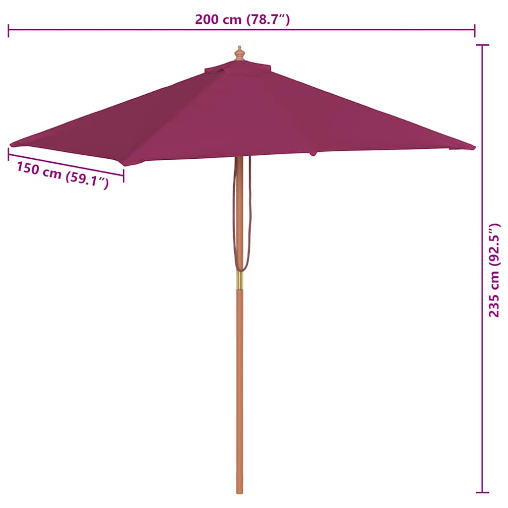 Parasol met houten paal 150x200 cm bordeauxrood is nu te koop bij PeponiXL, paradijselijk wonen!