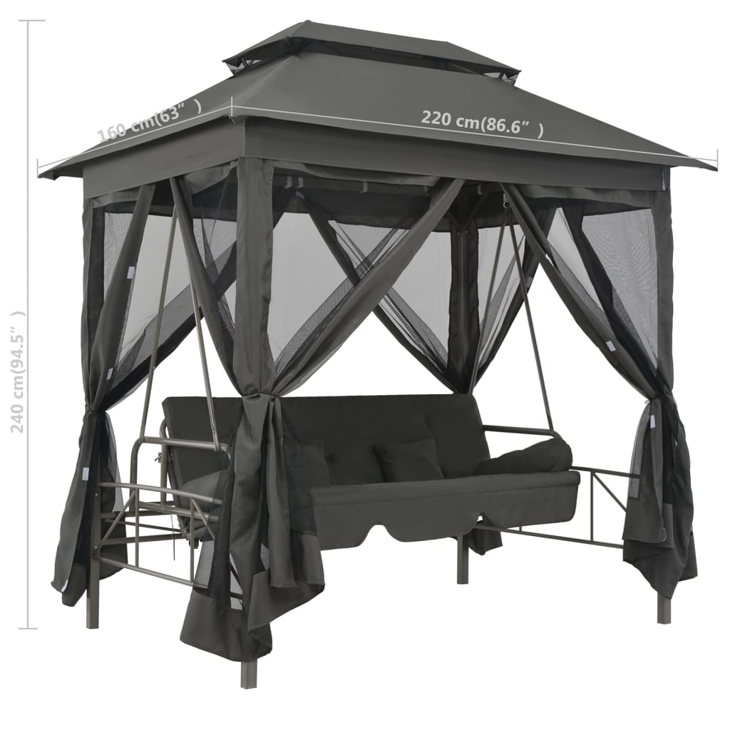Schommelbank voor buiten met dak 220x160x240 cm staal antraciet is nu te koop bij PeponiXL, paradijselijk wonen!