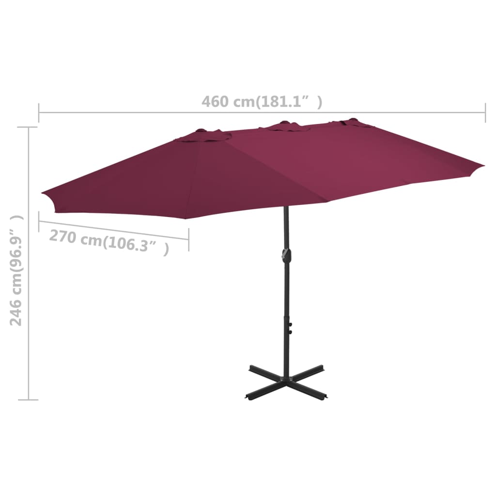 Parasol met aluminium paal 460x270 cm bordeauxrood is nu te koop bij PeponiXL, paradijselijk wonen!
