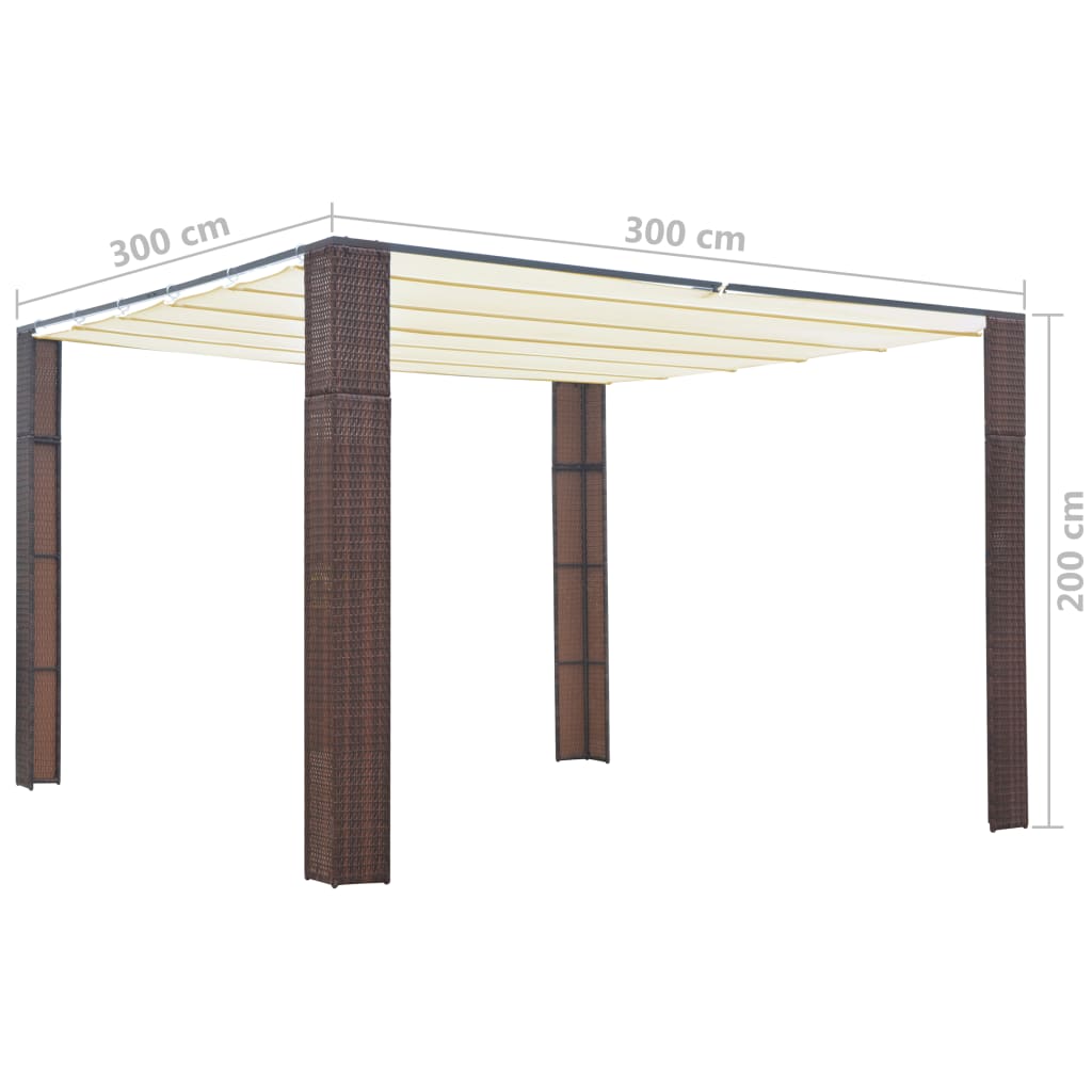 Prieel met dak 300x300x220 cm poly rattan bruin en crème is nu te koop bij PeponiXL, paradijselijk wonen!