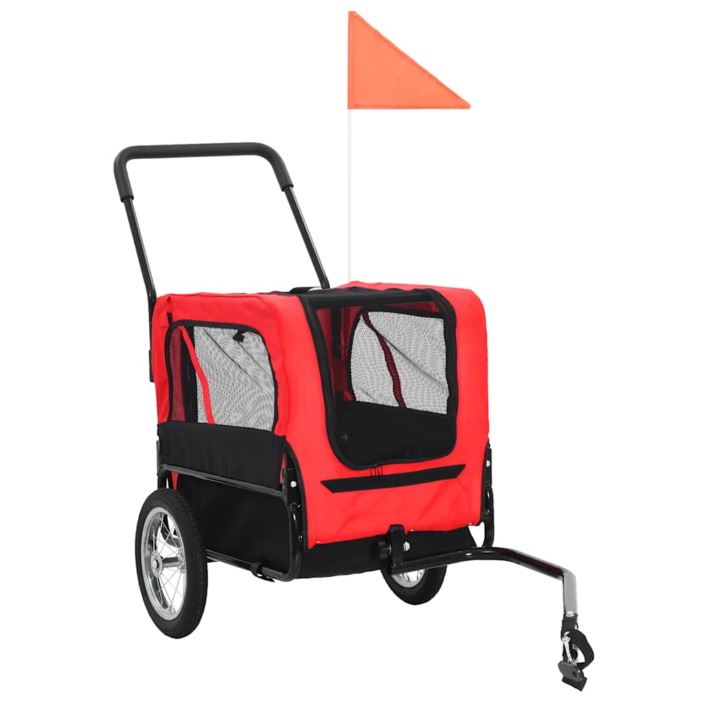 Huisdierenfietskar en joggingbuggy 2-in-1 rood en zwart is nu te koop bij PeponiXL, paradijselijk wonen!