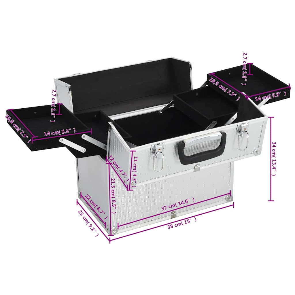 Make-up koffer 38x23x34 cm aluminium zilverkleurig is nu te koop bij PeponiXL, paradijselijk wonen!