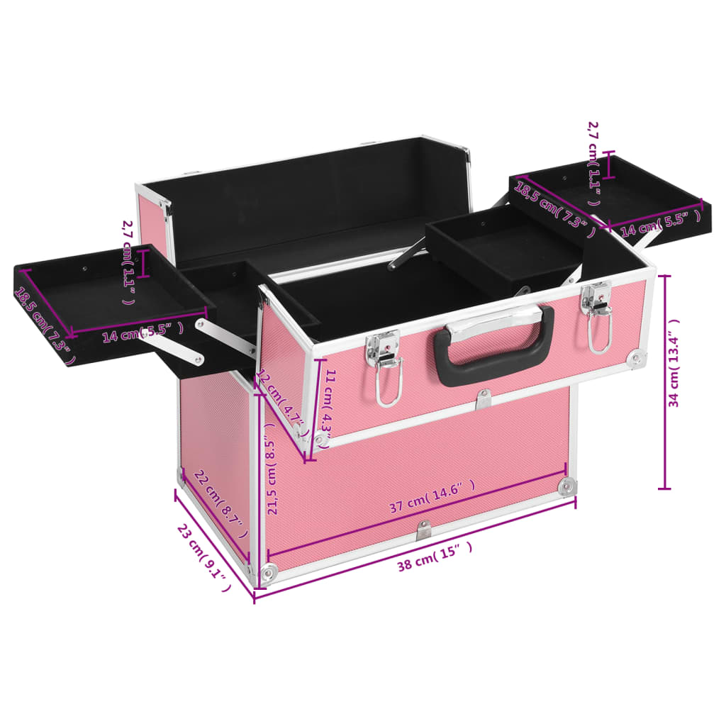 Make-up koffer 38x23x34 cm aluminium roze is nu te koop bij PeponiXL, paradijselijk wonen!