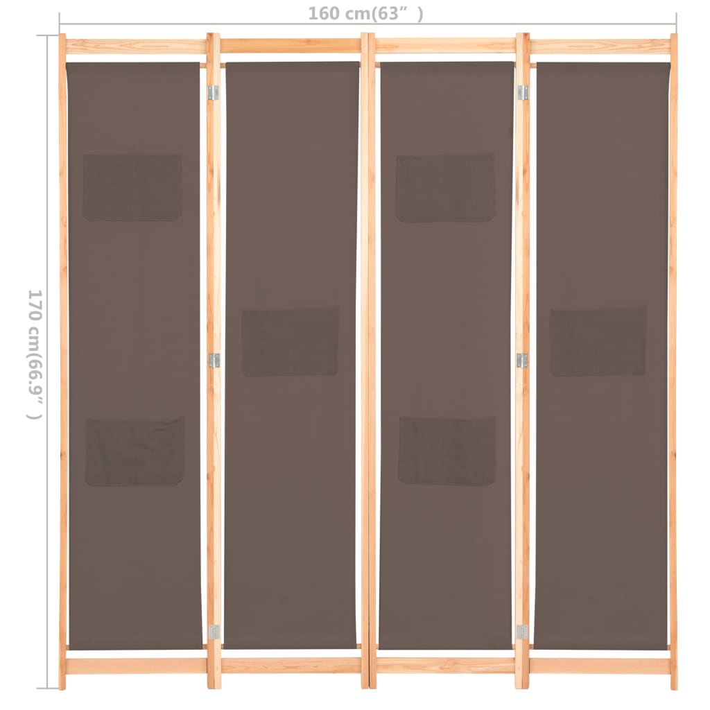 Kamerscherm met 4 panelen 160x170x4 cm stof bruin is nu te koop bij PeponiXL, paradijselijk wonen!
