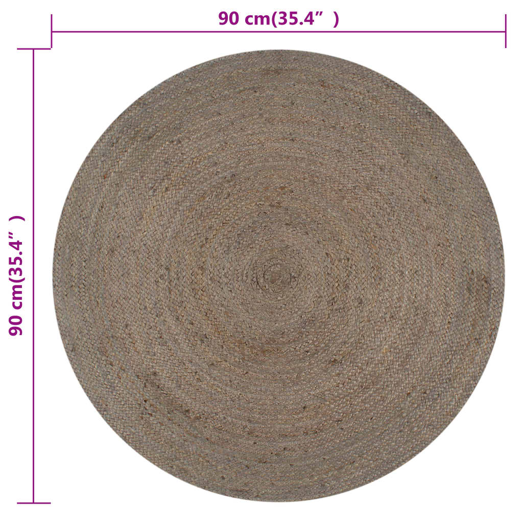 Vloerkleed handgemaakt rond 90 cm jute grijs is nu te koop bij PeponiXL, paradijselijk wonen!