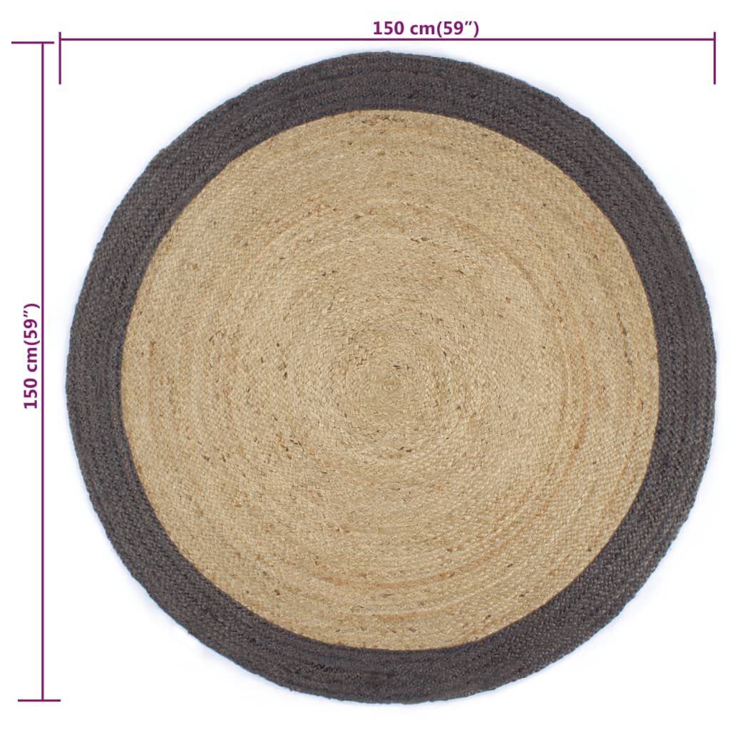 Vloerkleed handgemaakt met donkergrijze rand 150 cm jute is nu te koop bij PeponiXL, paradijselijk wonen!