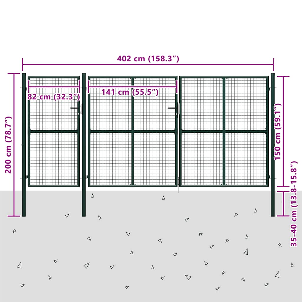 Tuinpoort staal 400x150 cm groen is nu te koop bij PeponiXL, paradijselijk wonen!