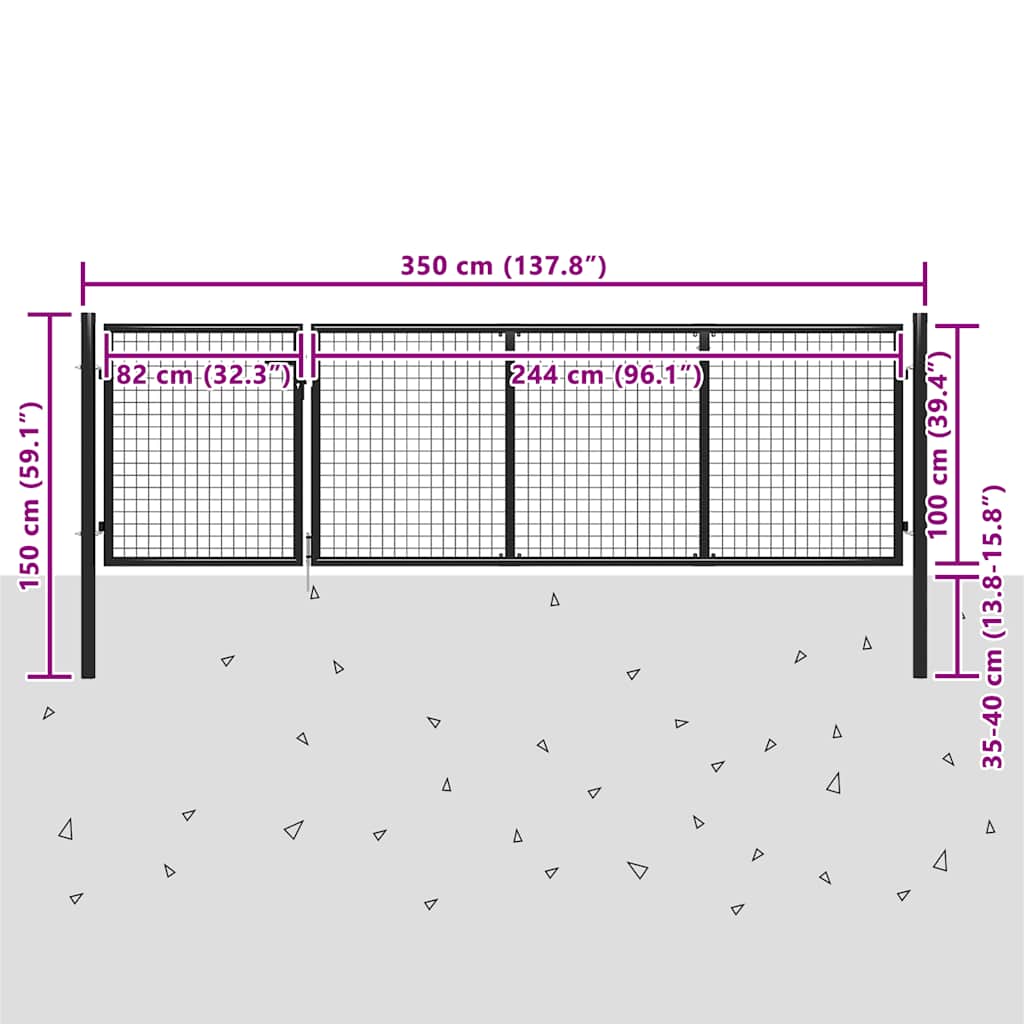 Tuinpoort staal 350x100 cm antraciet is nu te koop bij PeponiXL, paradijselijk wonen!