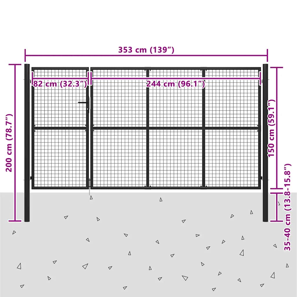 Tuinpoort staal 350x150 cm antraciet is nu te koop bij PeponiXL, paradijselijk wonen!