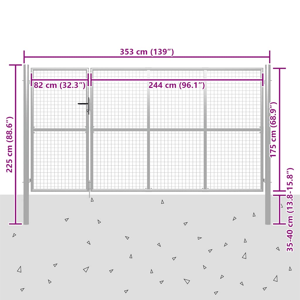 Tuinpoort staal 350x175 cm zilver is nu te koop bij PeponiXL, paradijselijk wonen!