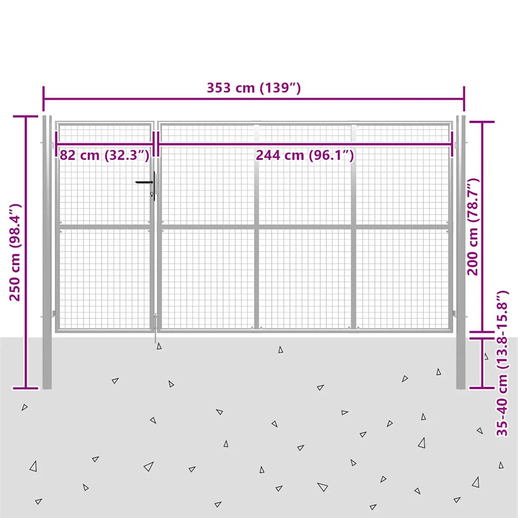 Tuinpoort staal 350x200 cm zilver is nu te koop bij PeponiXL, paradijselijk wonen!