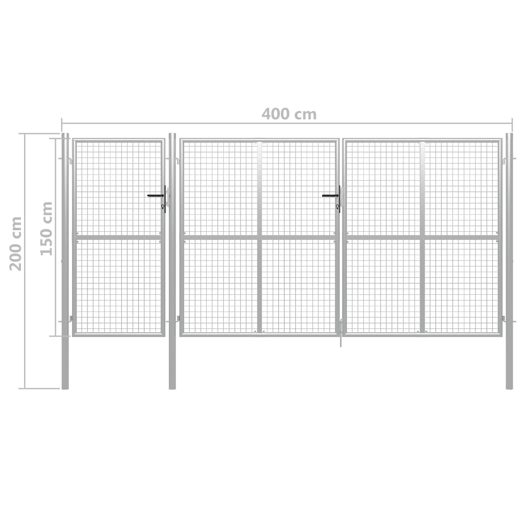 Tuinpoort staal 400x150 cm zilver is nu te koop bij PeponiXL, paradijselijk wonen!